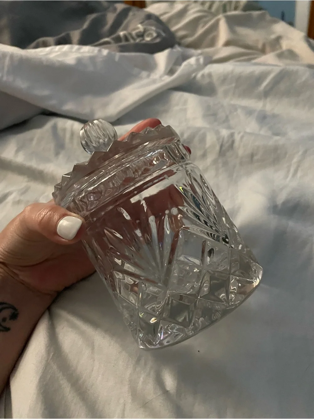 Vintage 90s Cut Glass Crystal Candy Jar with Lid